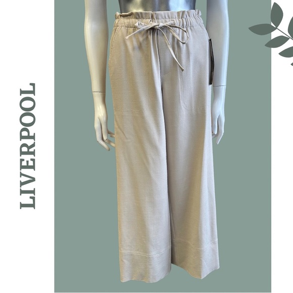 LIVERPOOL PULL ON TIE WAIST WIDE LEG ANKLE Pant Elastoc Waist Tan Size XS - Picture 2 of 8